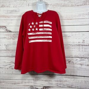 Denim & Co Red Americana French Terry Sweatshirt